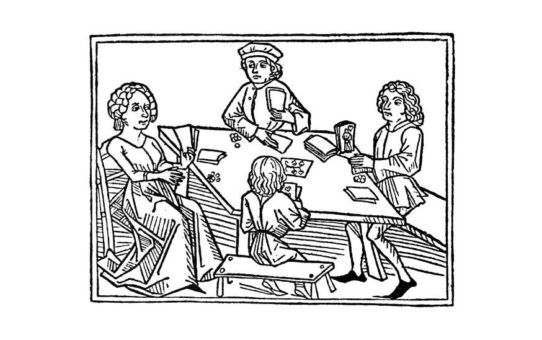 Four travelers in a bar
